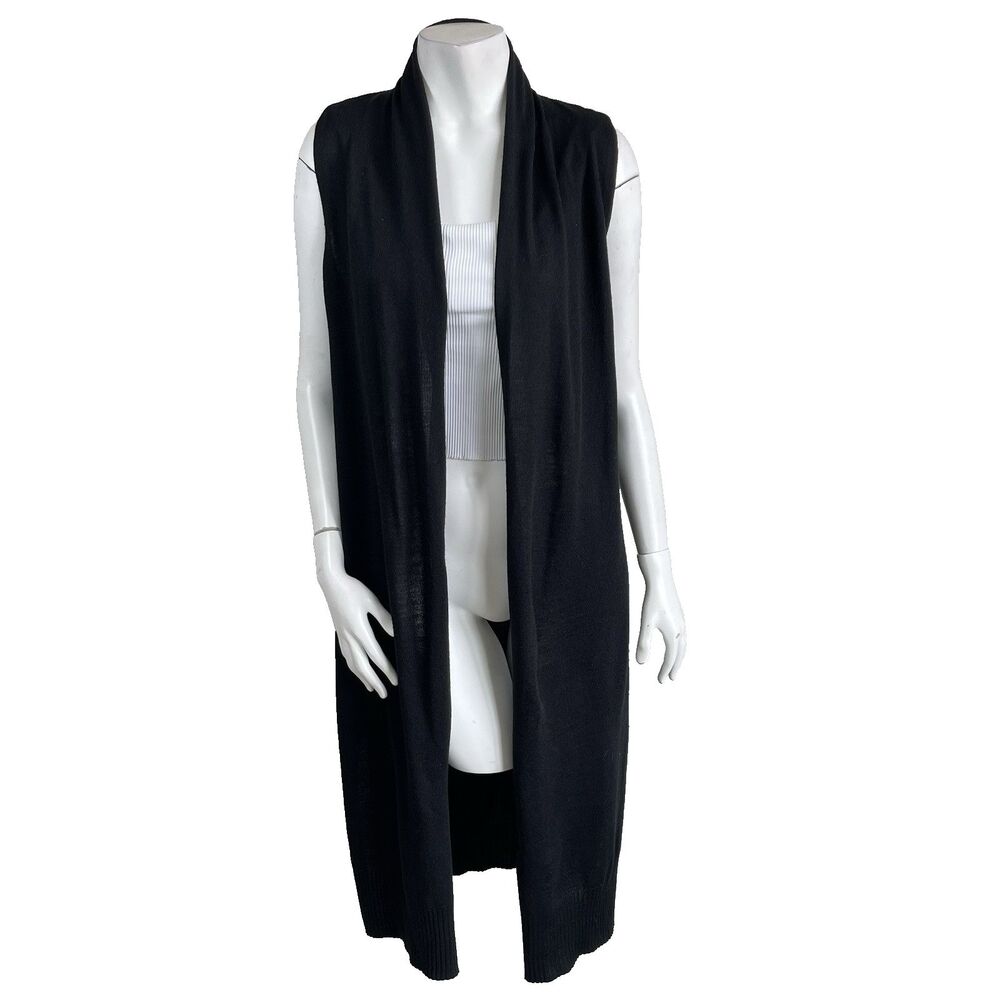 Tahari Merino Wool Blend Duster‎ Open-Front Long Cardigan M Black